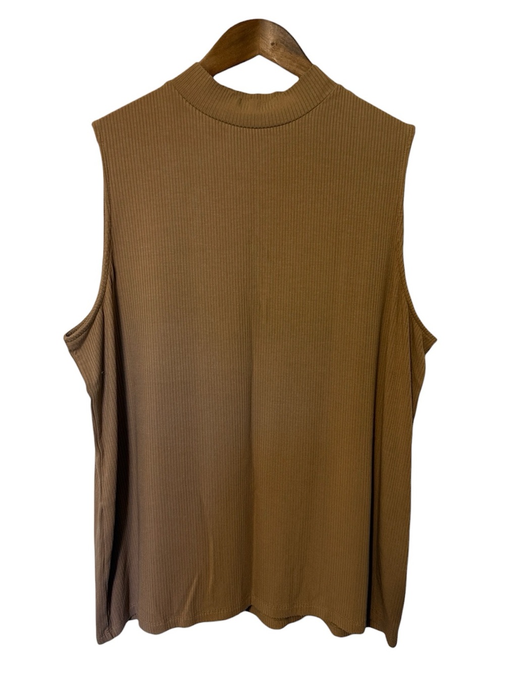 Chico’s Ribbed Mock Neck Tank Neutral Tan Beige XL Soft Stretch